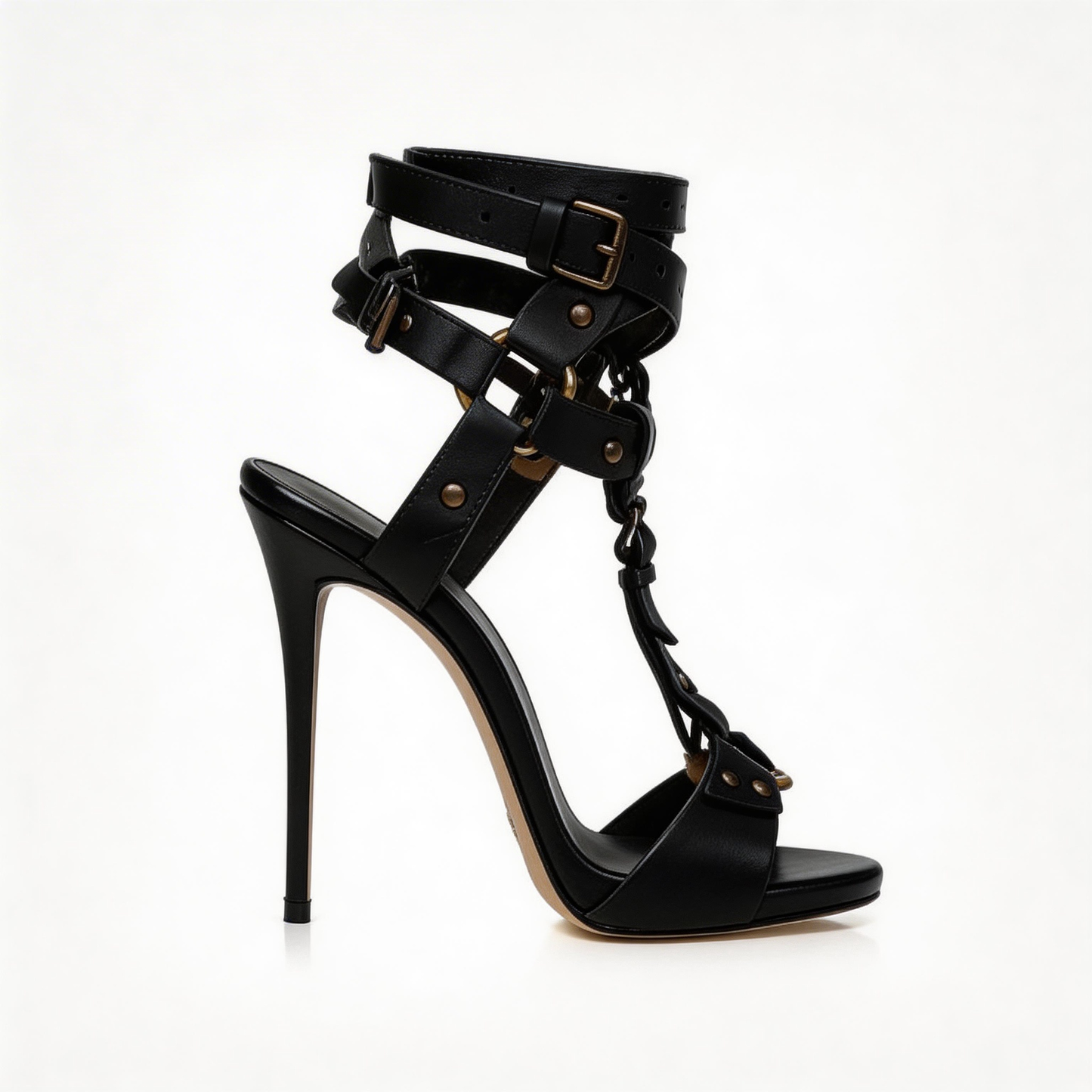 Kimemoda Womens Gladiator Split Leather Sandals Ankle Strap High Heels