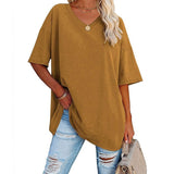 Womens Oversized T Shirts Summer Loose Fit Cotton Short Sleeve Basic Tees Casual V Neck Boyfriend Tunic Tops