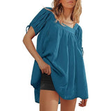 Womens Square Neck Babydoll Tops Summer Puff Short Sleeve Tunic Shirts Casual Loose Fit Blouse