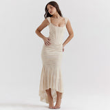 Women's Printed Suspender Tube Top Sexy Hot Girl Temperament Backless Fishtail Dresses
