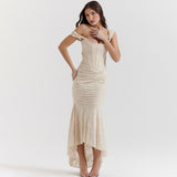 Women's Printed Suspender Tube Top Sexy Hot Girl Temperament Backless Fishtail Dresses