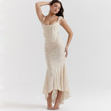 Women's Printed Suspender Tube Top Sexy Hot Girl Temperament Backless Fishtail Dresses