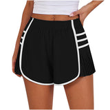 Womens Workout Gym Shorts Running Pleated Contrast Stitch Elastic Waist Athletic Quick Dry Shorts