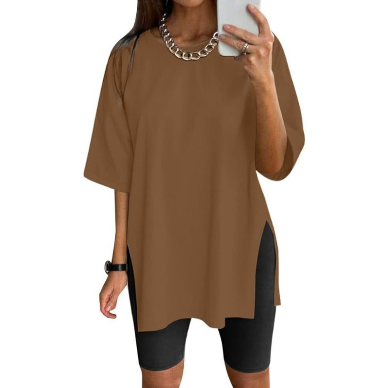 Womens Half Sleeve Oversized Tunic Tops Summer Basic Casual Loose Fit Crew Neck T-Shirt