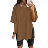 Womens Half Sleeve Oversized Tunic Tops Summer Basic Casual Loose Fit Crew Neck T-Shirt