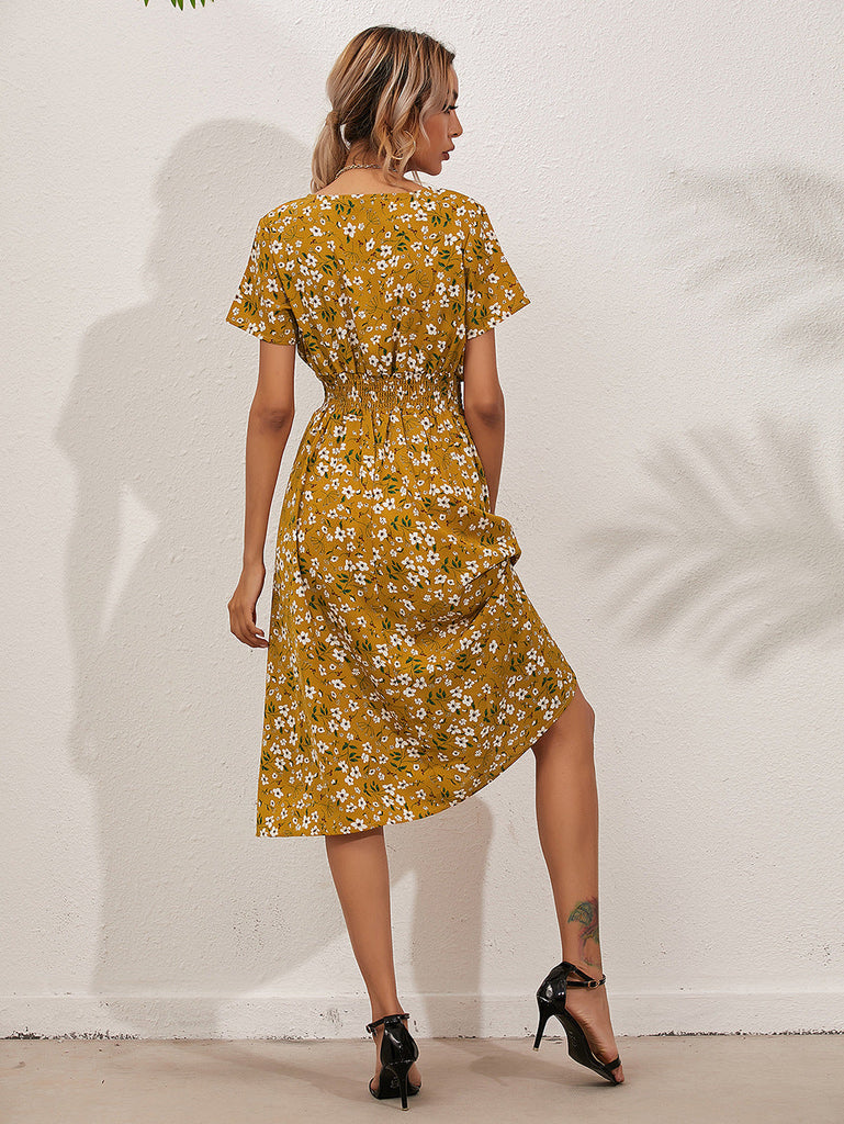 Women's Summer Floral Print Short Sleeve Dresses