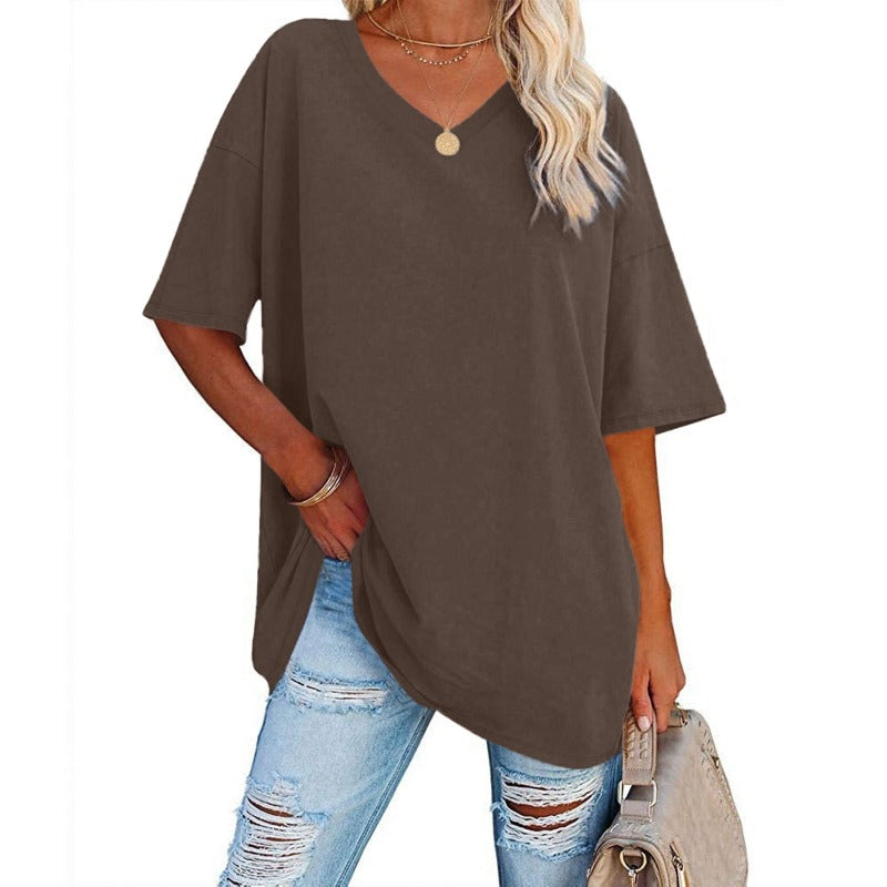 Womens Oversized T Shirts Summer Loose Fit Cotton Short Sleeve Basic Tees Casual V Neck Boyfriend Tunic Tops