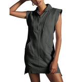 Women's Summer Sleeveless Mini Dress Casual Half Zip Cap Sleeve Contrast Loose Sweatshirt Dresses