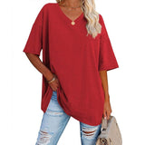 Womens Oversized T Shirts Summer Loose Fit Cotton Short Sleeve Basic Tees Casual V Neck Boyfriend Tunic Tops