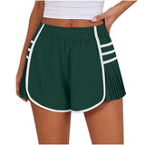 Womens Workout Gym Shorts Running Pleated Contrast Stitch Elastic Waist Athletic Quick Dry Shorts