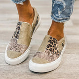 Kimemoda Pieced Raw Edge Animal Print Canvas Sneakers Slip-On Flats