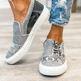 Kimemoda Pieced Raw Edge Animal Print Canvas Sneakers Slip-On Flats