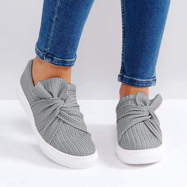 Kimemoda Women Bow Knitted Twist Sneakers Slip On Walking Shoes