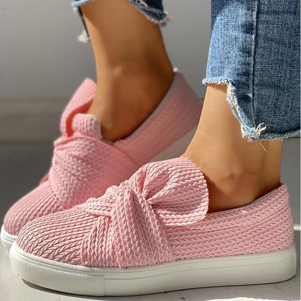 Kimemoda Women Bow Knitted Twist Sneakers Slip On Walking Shoes