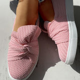Kimemoda Women Bow Knitted Twist Sneakers Slip On Walking Shoes