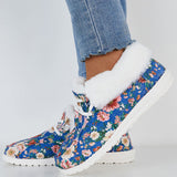 Plush Floral Print Warm Flats Fur Lining Ankle Snow Boots