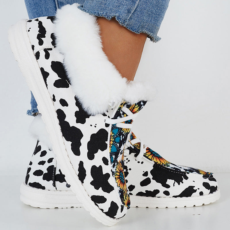 Winter Warm Flat Shoes Faux Fur Plush Lined Non Slip Boots