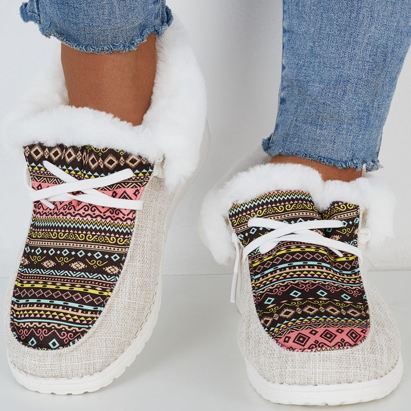 Boho Style Winter Shoes Slip on Loafers Warm Fur Lined Ankle Boots
