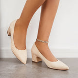 Women  Chunky Low Block Heels Closed Toe Dress Pumps Shoes