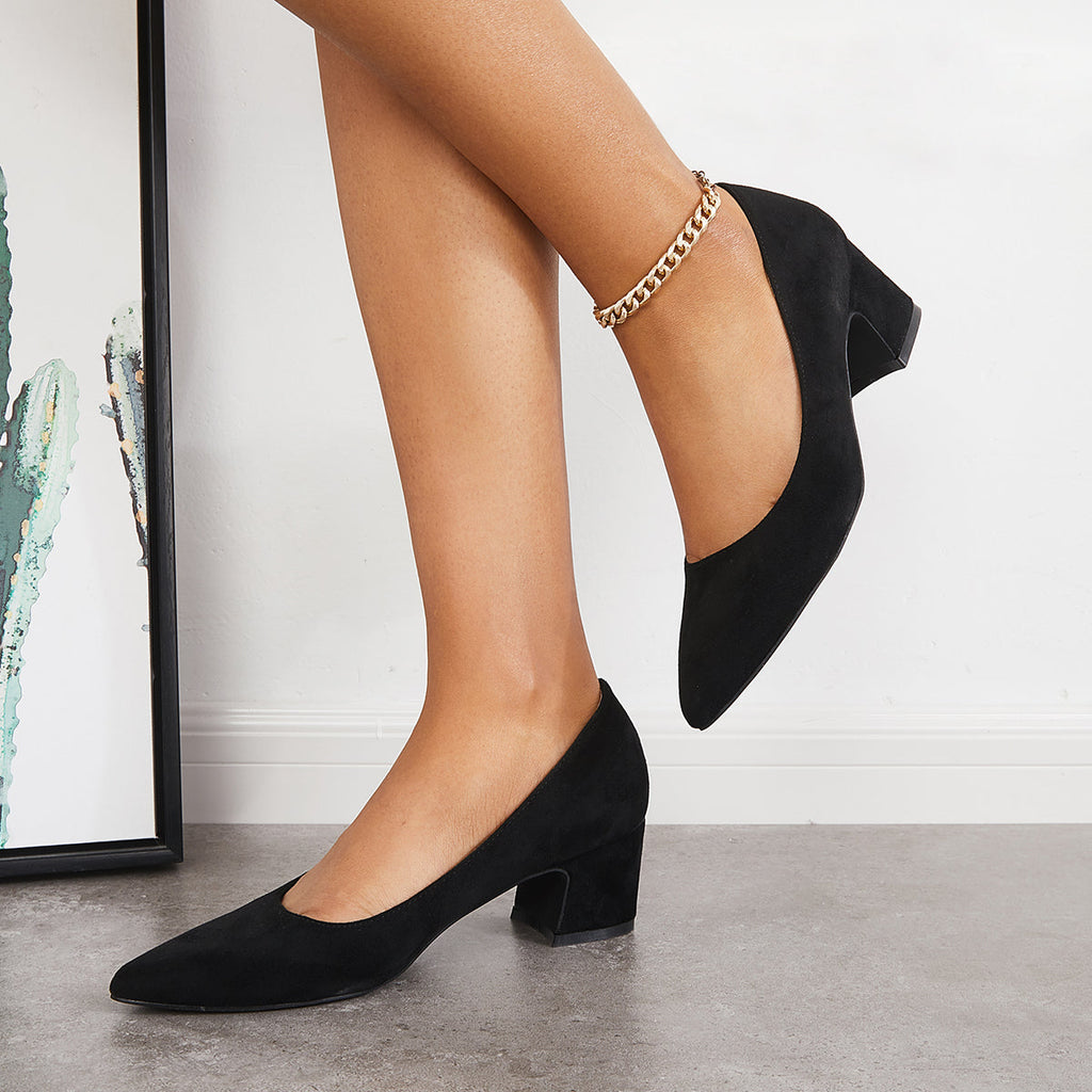 Women  Chunky Low Block Heels Closed Toe Dress Pumps Shoes