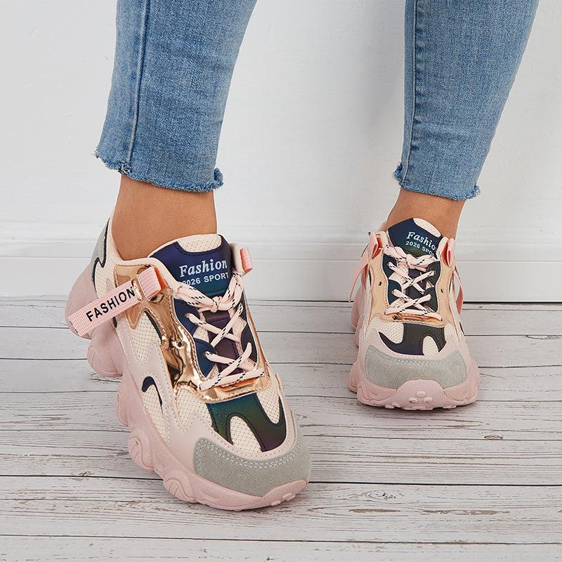 Mesh Chunky Sneakers Breathable Knit Lace Up Walking Shoes