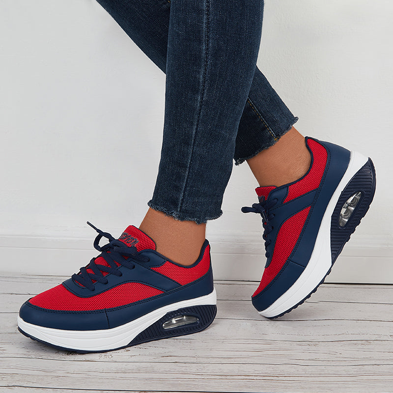 Women Air Cushion Mesh Sneakers Lace Up Platform Walking Shoes