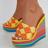 Braided Plaid Espadrille Platform Wedges Sponge Cake Slide Sandals