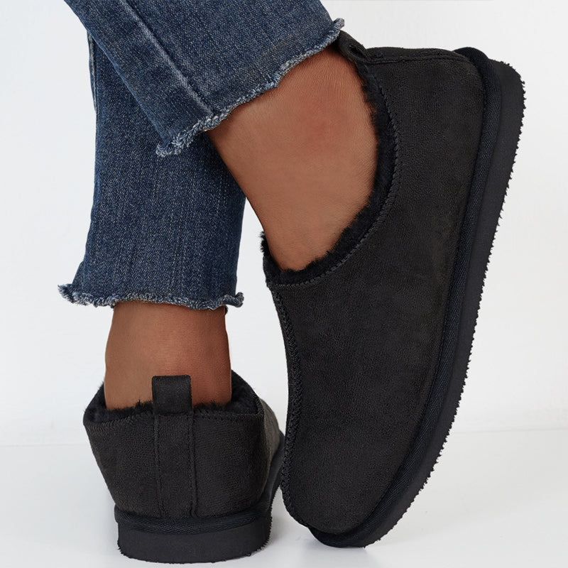 Winter Warm Flats Slip on Snow Boots Faux Fur Lined Loafer Shoes