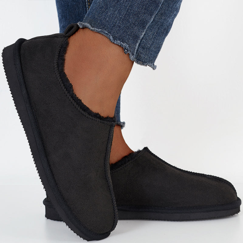 Winter Warm Flats Slip on Snow Boots Faux Fur Lined Loafer Shoes