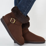 Warm Fur Lined Ankle Snow Boots Side Buckle Winter Booties