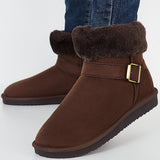 Warm Fur Lined Ankle Snow Boots Side Buckle Winter Booties