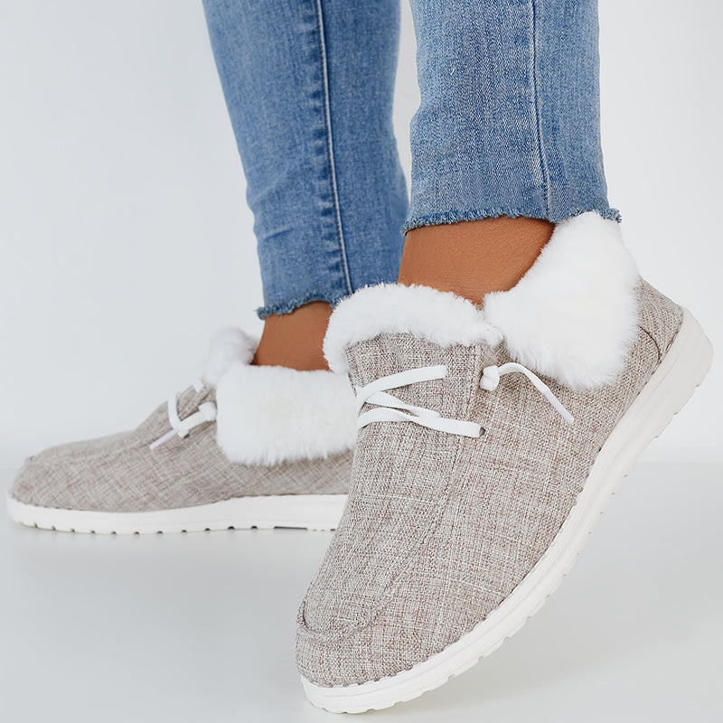 Solid Winter Warm Flats Snow Loafers Fur Lining Ankle Boots
