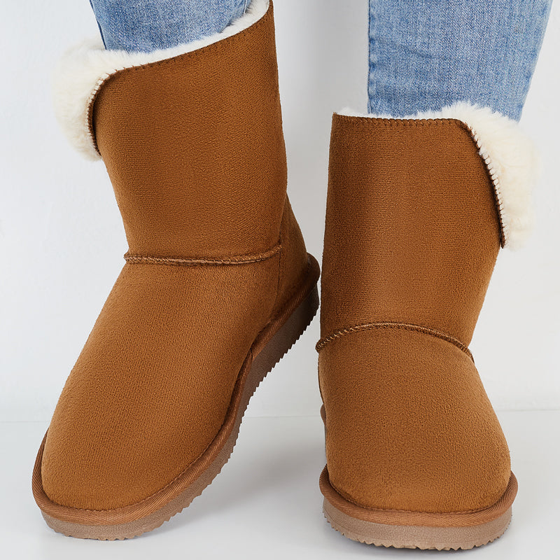 Winter Snow Boots Mid Calf Warm Fur Lined Boots Slip on Booties