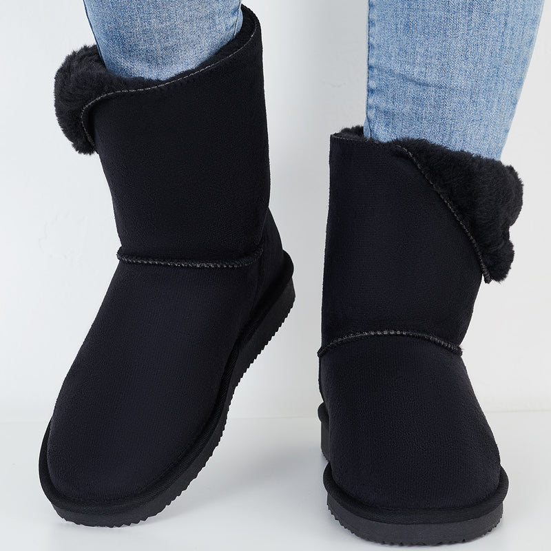Winter Snow Boots Mid Calf Warm Fur Lined Boots Slip on Booties
