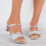 Shiny Block Heel Mule Sandals Open Toe Slides Bridal Wedding Shoes