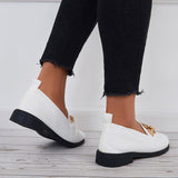 Women Chain Decor Knit Loafers Slip on Block Low Heel Shoes