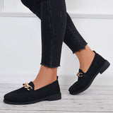 Women Chain Decor Knit Loafers Slip on Block Low Heel Shoes