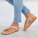 Rhinestone Flat Beach Shoes Boho Beaded Flip Flops Sandals
