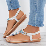 Rhinestone Flat Beach Shoes Boho Beaded Flip Flops Sandals