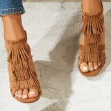 Tassel Chunky Block Heels Open Toe Ankle Strap Dress Sandals