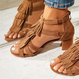 Tassel Chunky Block Heels Open Toe Ankle Strap Dress Sandals