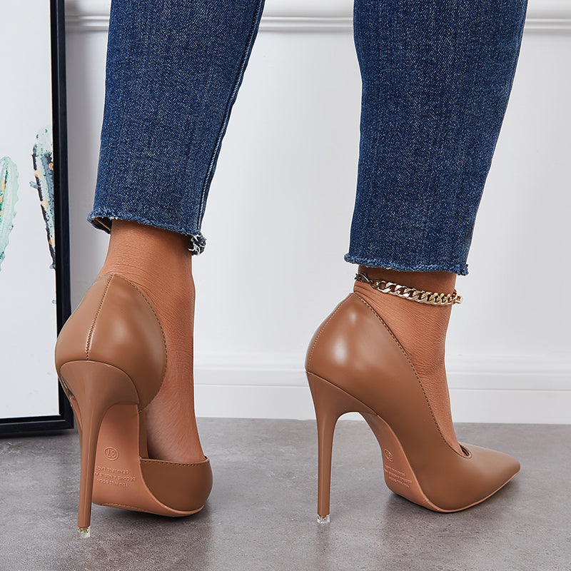 Solid Stilettos Dress Shoes Pointed Toe High Heel Side Cut Pumps