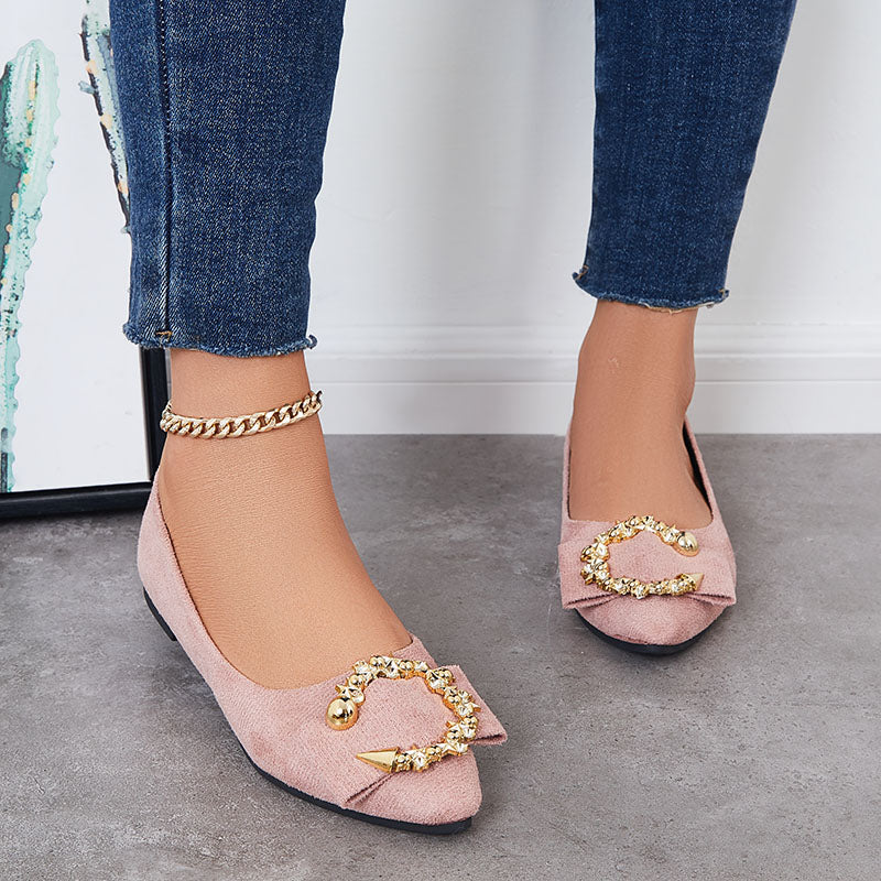 Rhinestone Pointed Toe Ballet Flats Slip on Soft Sole Loafers