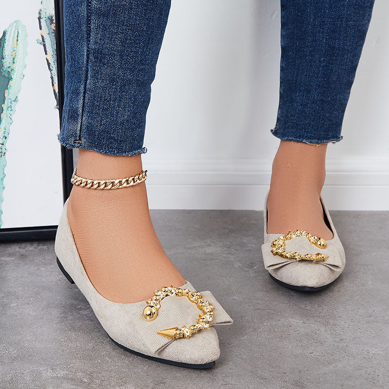 Rhinestone Pointed Toe Ballet Flats Slip on Soft Sole Loafers