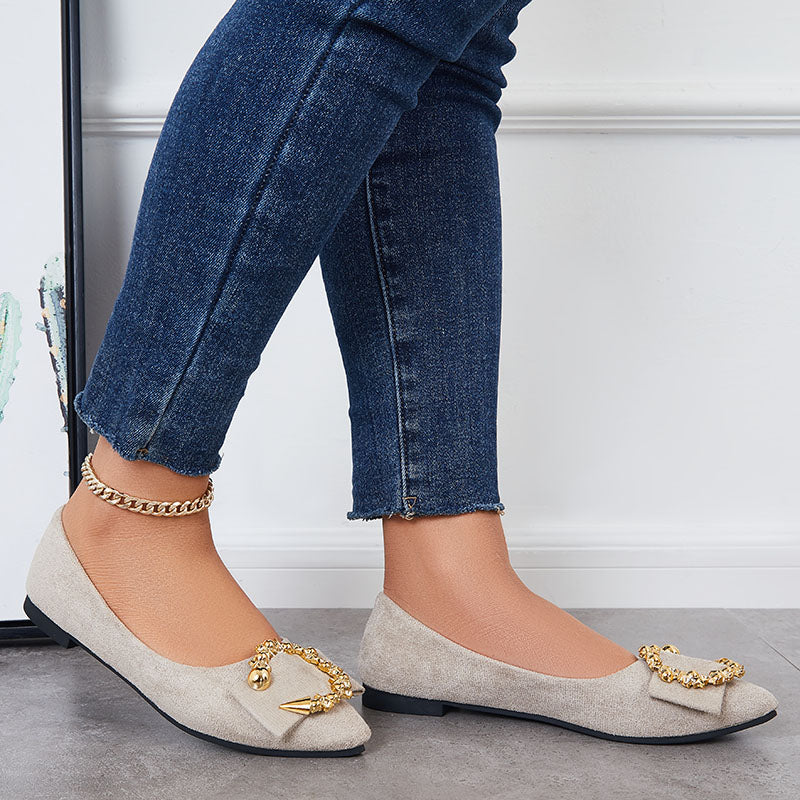 Rhinestone Pointed Toe Ballet Flats Slip on Soft Sole Loafers