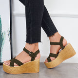 Criss Cross Platform Wedge Heel Sandals Open Toe Ankle Strap Shoes