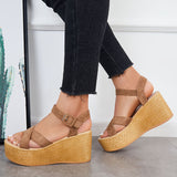 Criss Cross Platform Wedge Heel Sandals Open Toe Ankle Strap Shoes
