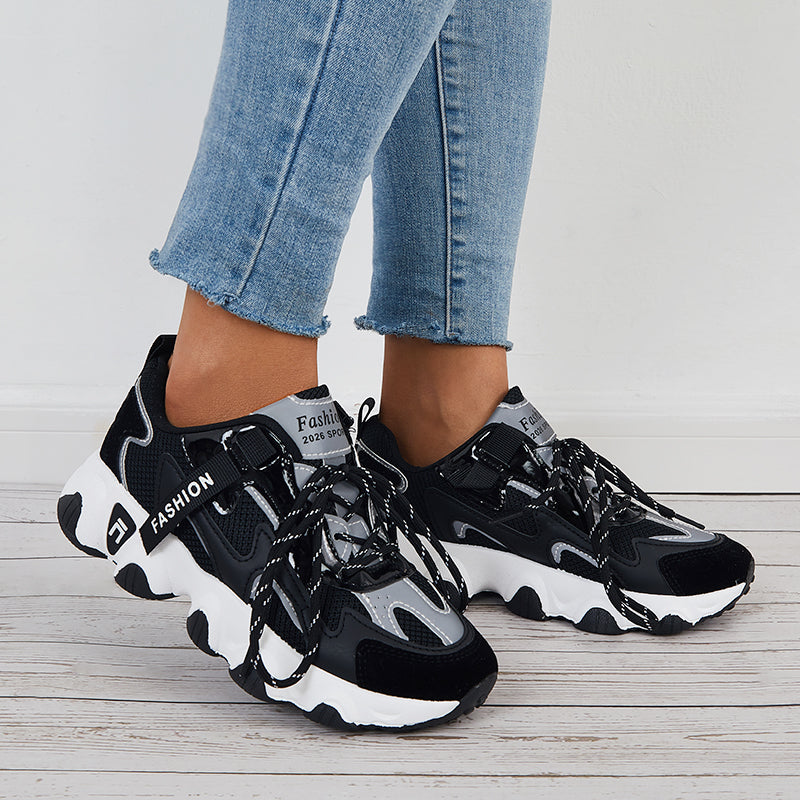 Mesh Chunky Sneakers Breathable Knit Lace Up Walking Shoes