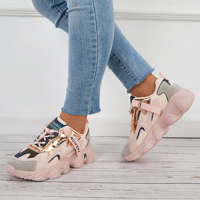 Mesh Chunky Sneakers Breathable Knit Lace Up Walking Shoes