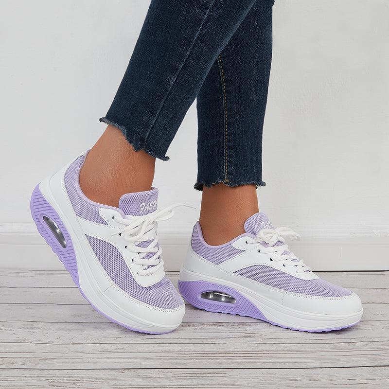Women Air Cushion Mesh Sneakers Lace Up Platform Walking Shoes